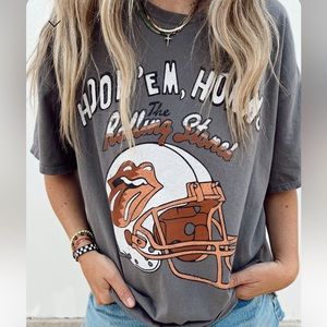 Rolling Stones Longhorns Helmet Lick
Charcoal Thrifted Tee- asscot and heart